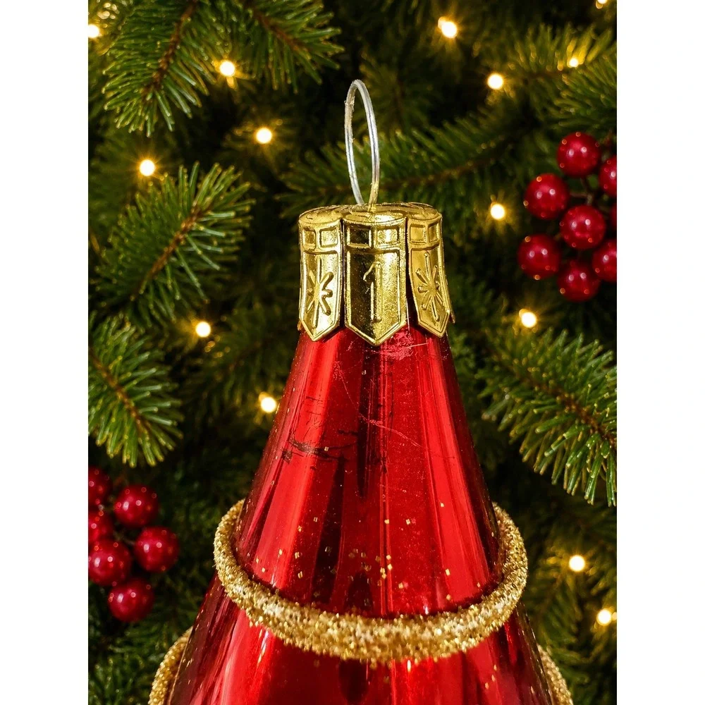 Pier 1 Imports Red Gold Glitter Swirl Glass Drop Christmas Ornaments Set of 2